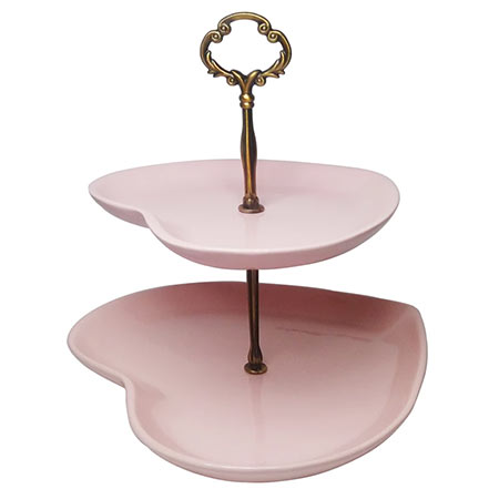 ظرف شیرینی خوری سرامیکی مدل قلب دو طبقه فانتزی