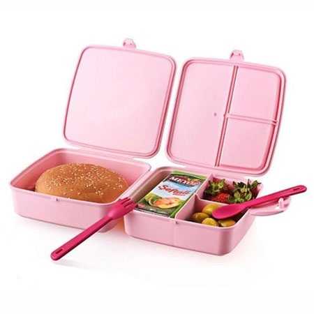 ظرف غذای کودک هوبی لایف طرح گربه جنس پلاستیک دو طبقه