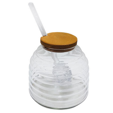 ظرف عسل شیشه ای درب چوبی مدل Bee