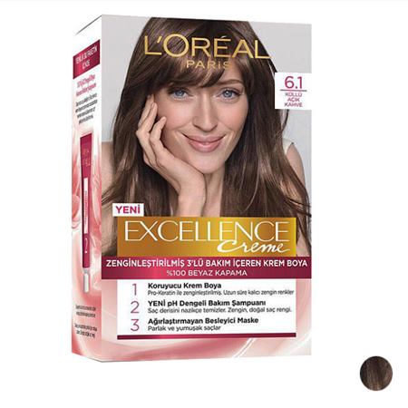 کیت رنگ مو لورآل مدل Excellence شماره 6.1 رنگ قهوه ای