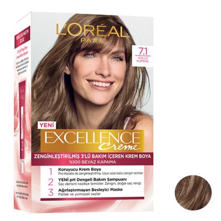 کیت رنگ مو لورآل مدل Excellence شماره 7.1 رنگ بلوطی