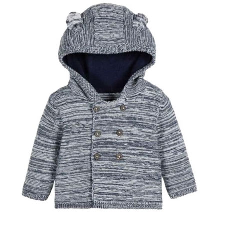 ژاکت نوزادی لوپیلو جنس کتان دکمه ای کلاه دار