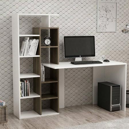 میز کامپیوتر ام دی اف با کتابخانه کناری