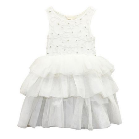 سارافون نوزادی مجلسی سفید با دامن توری