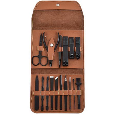 ست مانیکور و پدیکور همراه کیف چرمی مجموعه 16 عددی