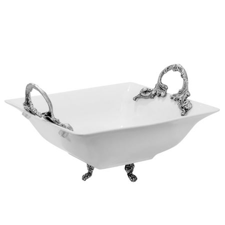 ظرف میوه خوری جنس چینی دسته دار مربعی گود