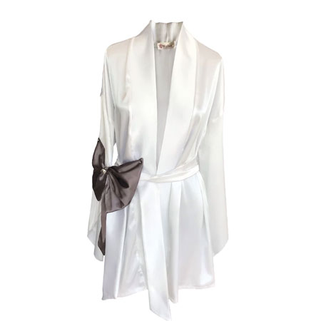 روبدوشامبر زنانه مقمیس ساتن ساده سفید رنگ فری سایز