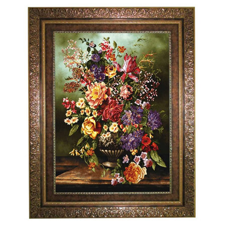 تابلو فرش ماشینی نقش نگار رضوی طرح گل جنس پلی استر