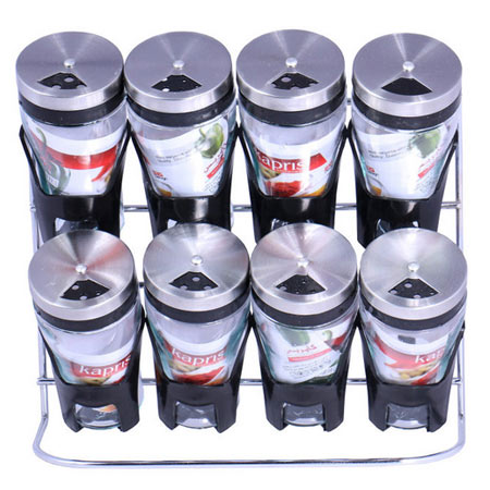 سریس جا ادویه 9 پارچه شیشه و استیل مدل پارادایس