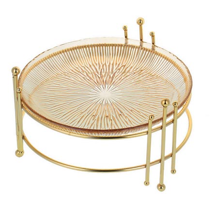 ظرف شیرینی خوری بلور سطح تخت گرد و پایه دار