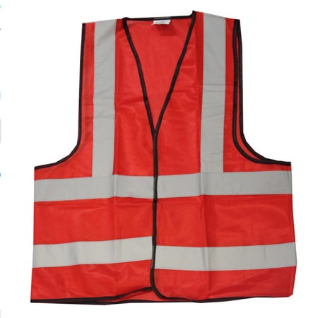 جلیقه اضطراری پلی استر قرمز رنگ با نوار طوسی