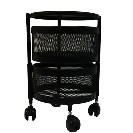 سبد سیب زمینی و پیاز مدل گرد چرخ دار فلزی سه طبقه