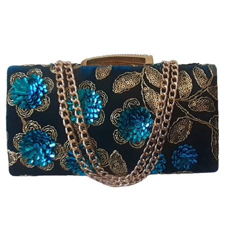 کیف مجلسی زنانه مدل مخمل پولکی قفل نگین دار