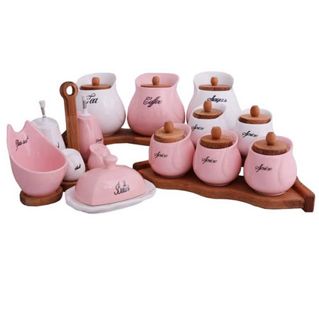 ست جا ادویه 26 پارچه سرامیک با سری چوبی مدل یقه