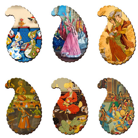 زیر لیوانی مدل بته جقه طرح ترمه مجموعه 6 عددی