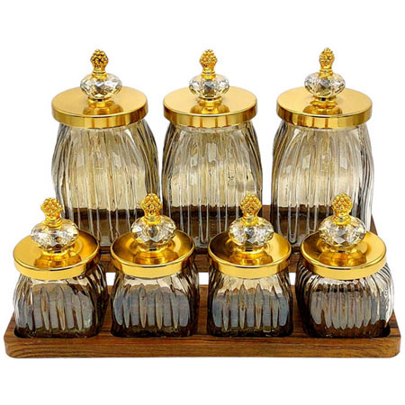 ست جا ادویه 7 پارچه شیشه ای مدل گلد چهار گوش