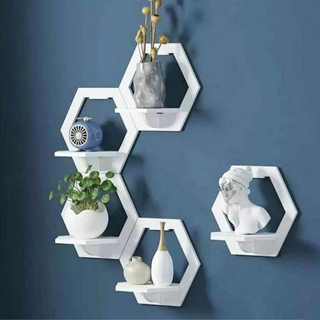 شلف دیواری مدل شش ضلعی جنس پی وی سی مجموعه 5 عددی