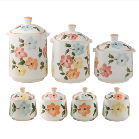 ست جای ادویه سرامیکی 7 پارچه طرح بهار گل ها