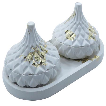 قندان مدل الماسی 2 عددی به همراه سینی با ورق طلا تزیین شده