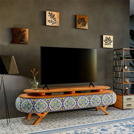 میز تلویزیون طرح دار چوبی شیک و خاص