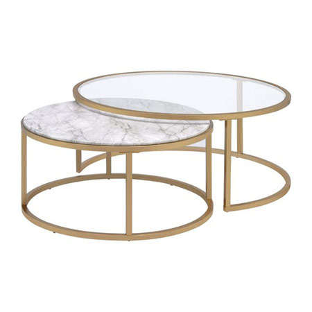 میز جلو مبلی مجموعه 2 عددی صفحه شیشه و چوب با پایه فلزی