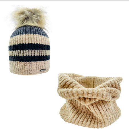 ست کلاه و شال گردن بافتنی تارتن زنانه پم پم دار