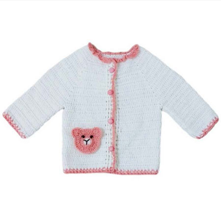 ژاکت نوزادی دخترانه مدل تدی جنس الیاف نخی چهار دکمه