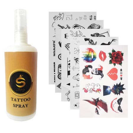تاتو موقت مجموعه 5 عددی به همراه اسپری تتو موقت شاینی
