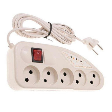 محافظ ولتاژ و چندراهی برق تکسان با پنج عدد پریز و طول سیم 3 متری