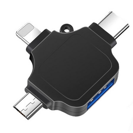 مبدل USB OTG به USB-C و MICROUSB و لایتنینگ مدل MULTI FUNCTION