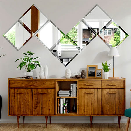 آینه چند تکه مدل مربع لوزی دیواری