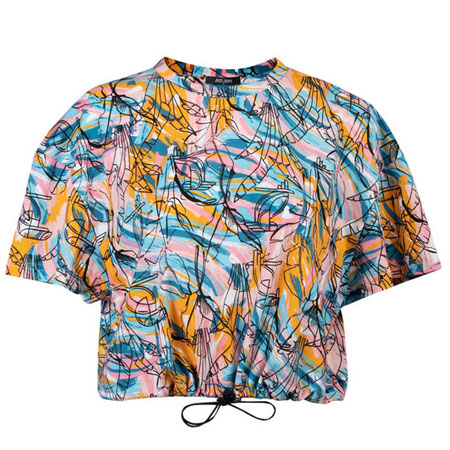 کراپ تاپ زنانه جوتی جینز مدل آستین کوتاه نخی طرحدار یقه گرد