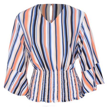 بلوز زنانه کرپ طرح دار یقه هفت آستین بلند