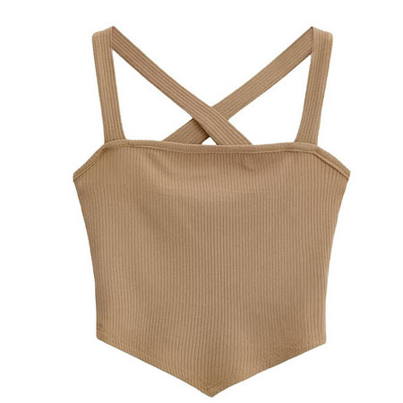 نیم تنه زنانه مدل کبریتی مجلسی پشت ضربدری رنگ خاکی جنس نخی