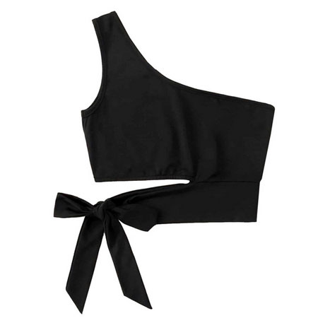 کراپ تاپ زنانه مدل یقه رومی بغل پاپیونی جنس جودون بدون آستین