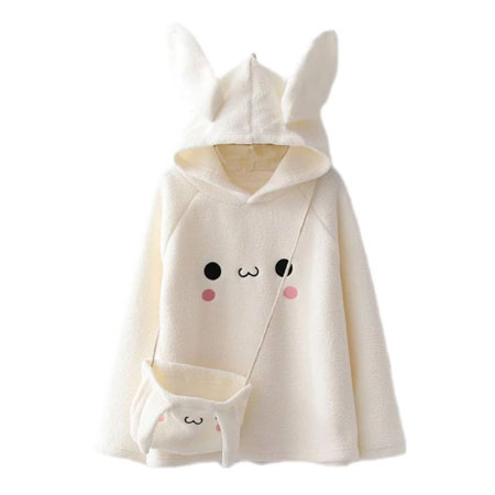 هودی دخترانه پشمی مدل گوش دار به همراه کیف