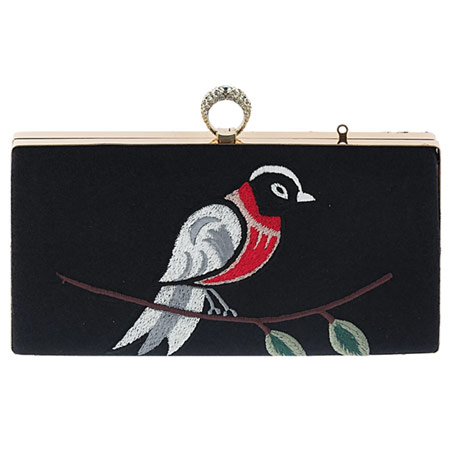 کیف مجلسی زنانه کلاچ جنس کتان گلدوزی طرح پرنده