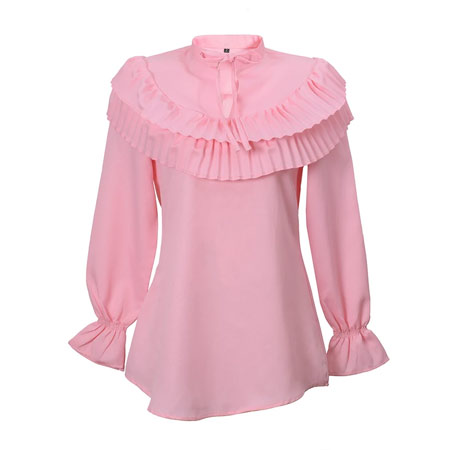 بلوز آستین بلند زنانه رنگ صورتی جنس اسکاچی یقه بندی