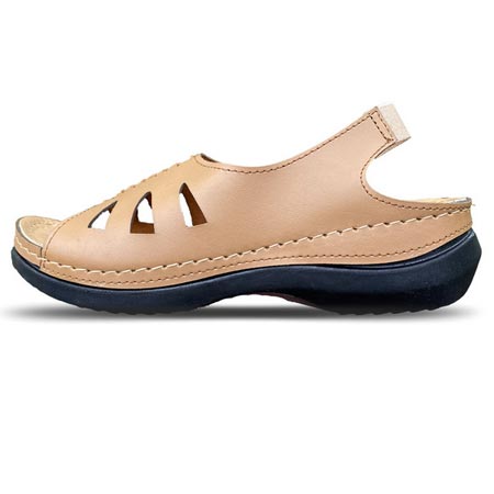 صندل زنانه مدل طبی دوختی چرم مصنوعی پاشنه پنج سانتی‌