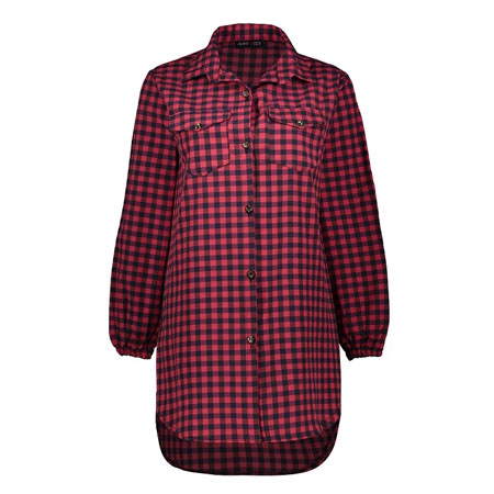 تونیک زنانه چهارخانه آستین بلند یقه برگردان جنس ویسکوز