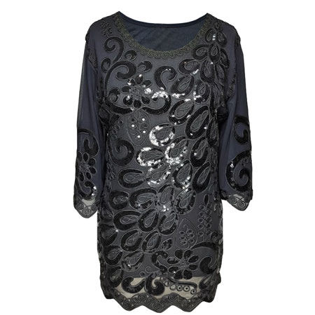 تونیک زنانه مجلسی مدل پولکی طاووسی رنگ مشکی جنس پلی استر