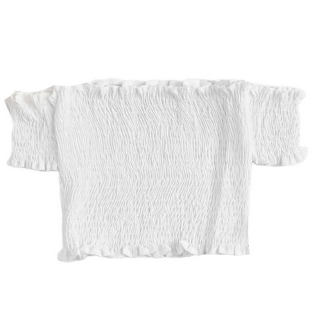 کراپ تاپ زنانه مدل نخی تابستانی رنگ سفید یقه دلبری