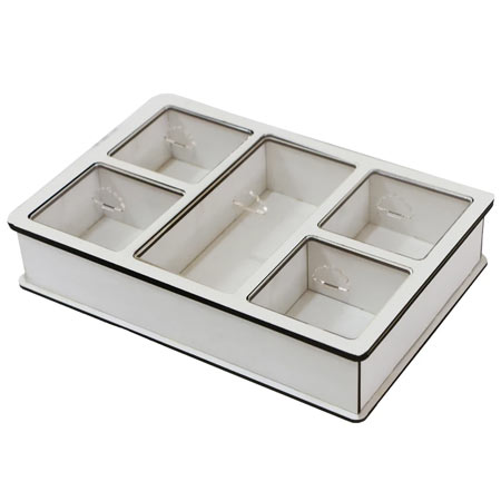 جعبه پذیرایی چوبی 5 خانه لوکس سفید