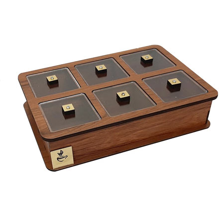 جعبه پذیرایی چوبی لوکس شش خانه مستطیلی