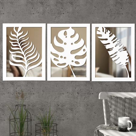 تابلو آینه الف طرح برگ مجموعه 3 عددی