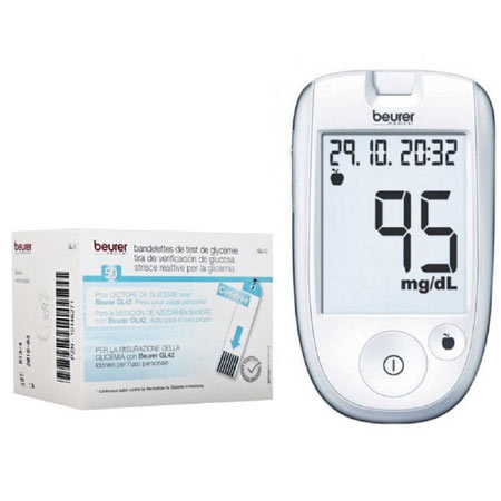 دستگاه تست قند خون بیور مدل GL42 همراه نوار تست بسته 50 عددی