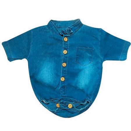 بادی آستین کوتاه نوزادی جین یقه برگردان مدل پاپیون