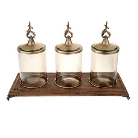 کندی باکس 3 عددی چوبی و شیشه ای مدل Lux Home