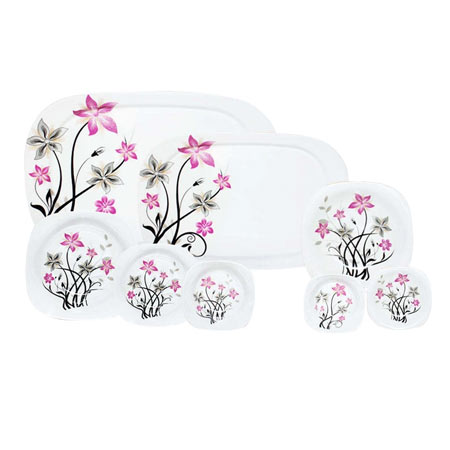 سرویس غذاخوری 36 پارچه گلریز یزد جنس ملامین طرح گل بنفشه