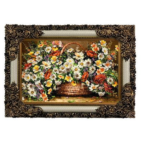 تابلو فرش ماشینی طرح سبد گل بافت کاشان 3000 شانه